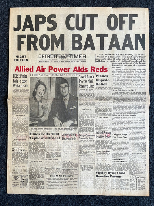 1945 Liberation of Bataan - Japanese Empire Defeated Allied Forces Philippines Liberated - Original Vintage Newpaper, Gifts for Him