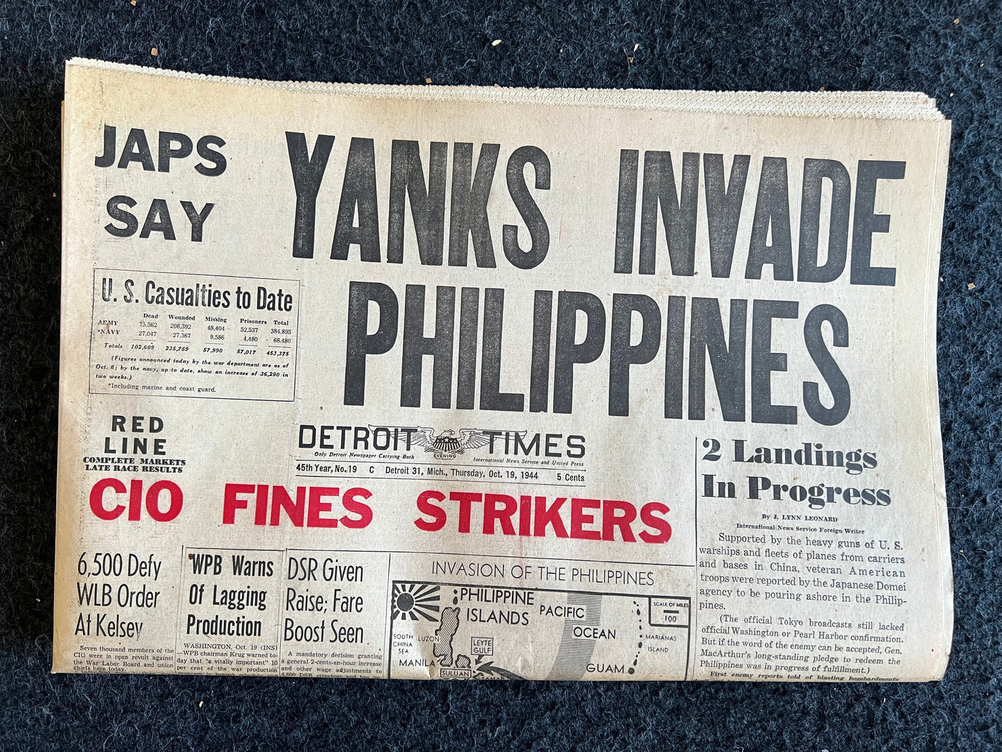 1945 WW2 Liberation of Philippines - Manila Freed from Japanese Forces - General MacArthur Promise - Pacific Theater World War 2 Newspaper