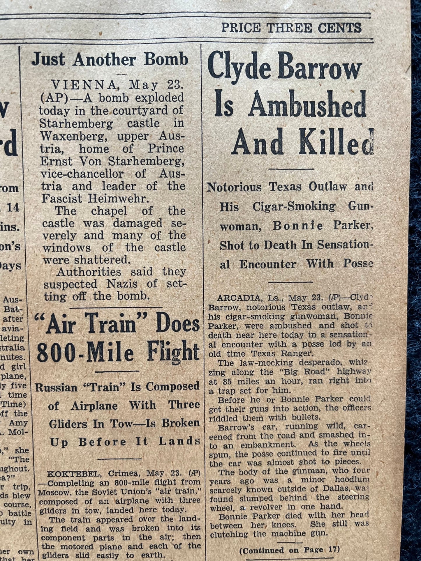 1934 Bonnie and Clyde Death Prohibition Newspaper, Original Vintage Newspaper, Great Depression Gangster Collectible, Man Cave Bar Art Gifts