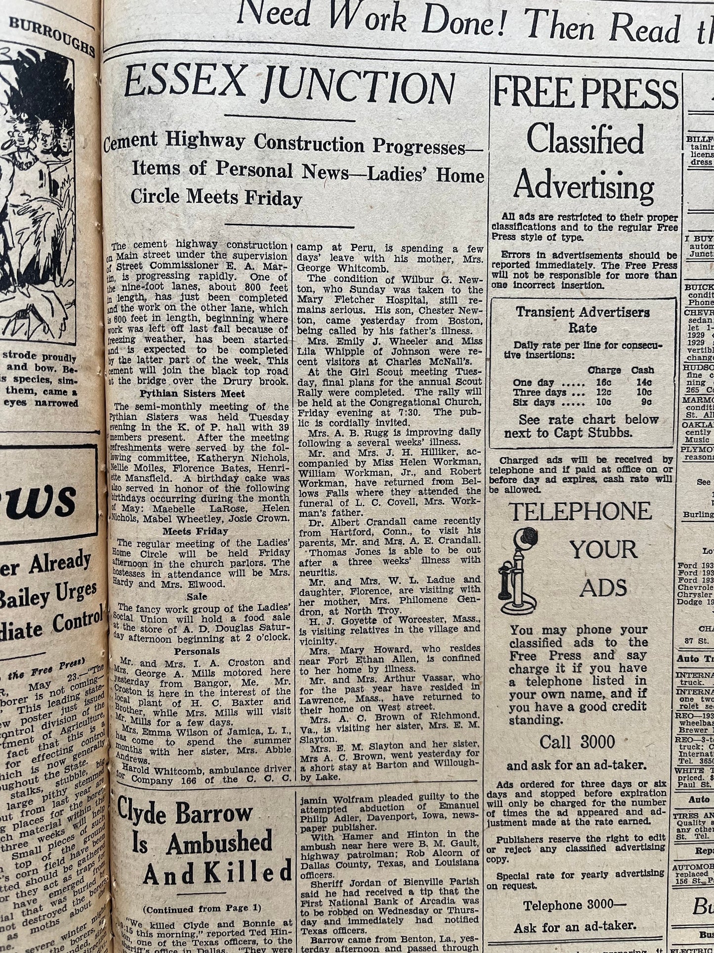 1934 Bonnie and Clyde Death Prohibition Newspaper, Original Vintage Newspaper, Great Depression Gangster Collectible, Man Cave Bar Art Gifts