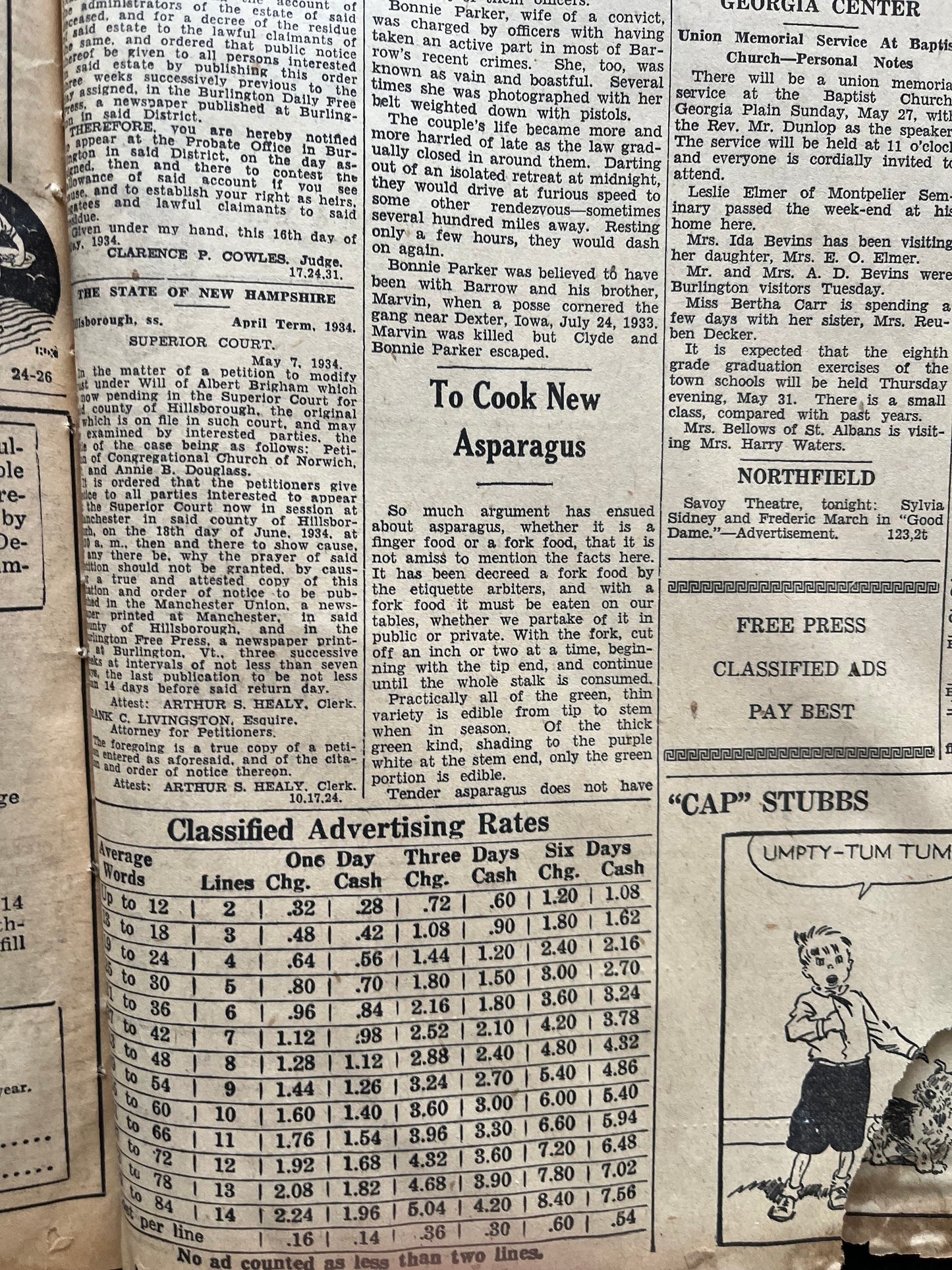 1934 Bonnie and Clyde Death Prohibition Newspaper, Original Vintage Newspaper, Great Depression Gangster Collectible, Man Cave Bar Art Gifts