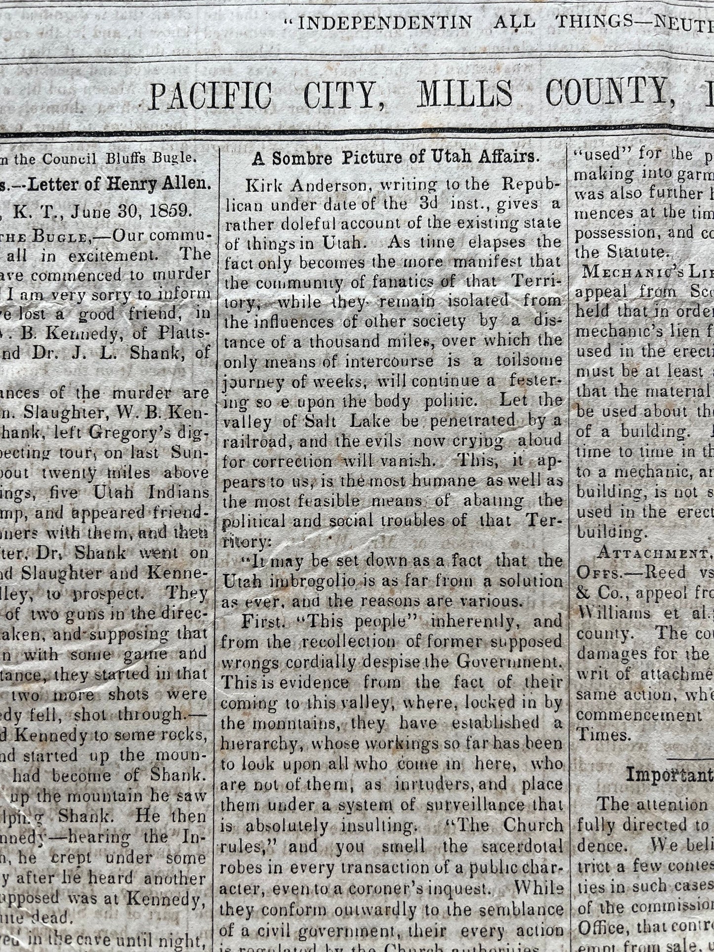 1859 Utah War Mormon History, Church of Jesus Christ of Latter-Day Saints Nauvoo Legion and Mountain Meadow Massacre, Salt Lake City Utah Hi