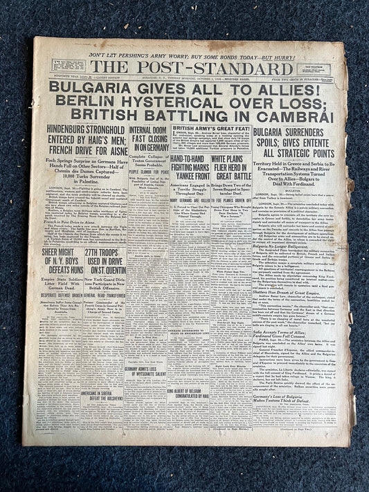 1918 WWI Surrender of Bulgaria, Eastern European Gifts, History Antiques, Vintage World War One Memorabilia, American US Army Gifts for Him,