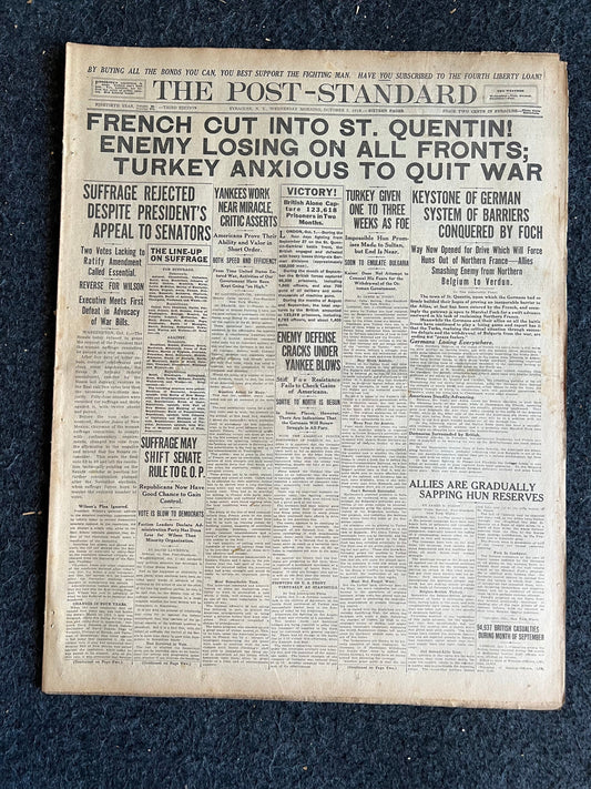 1918 WWI Battle of Saint Quentin Canal, French German Art, History Antiques, Vintage World War One Memorabilia, American US Army Gifts