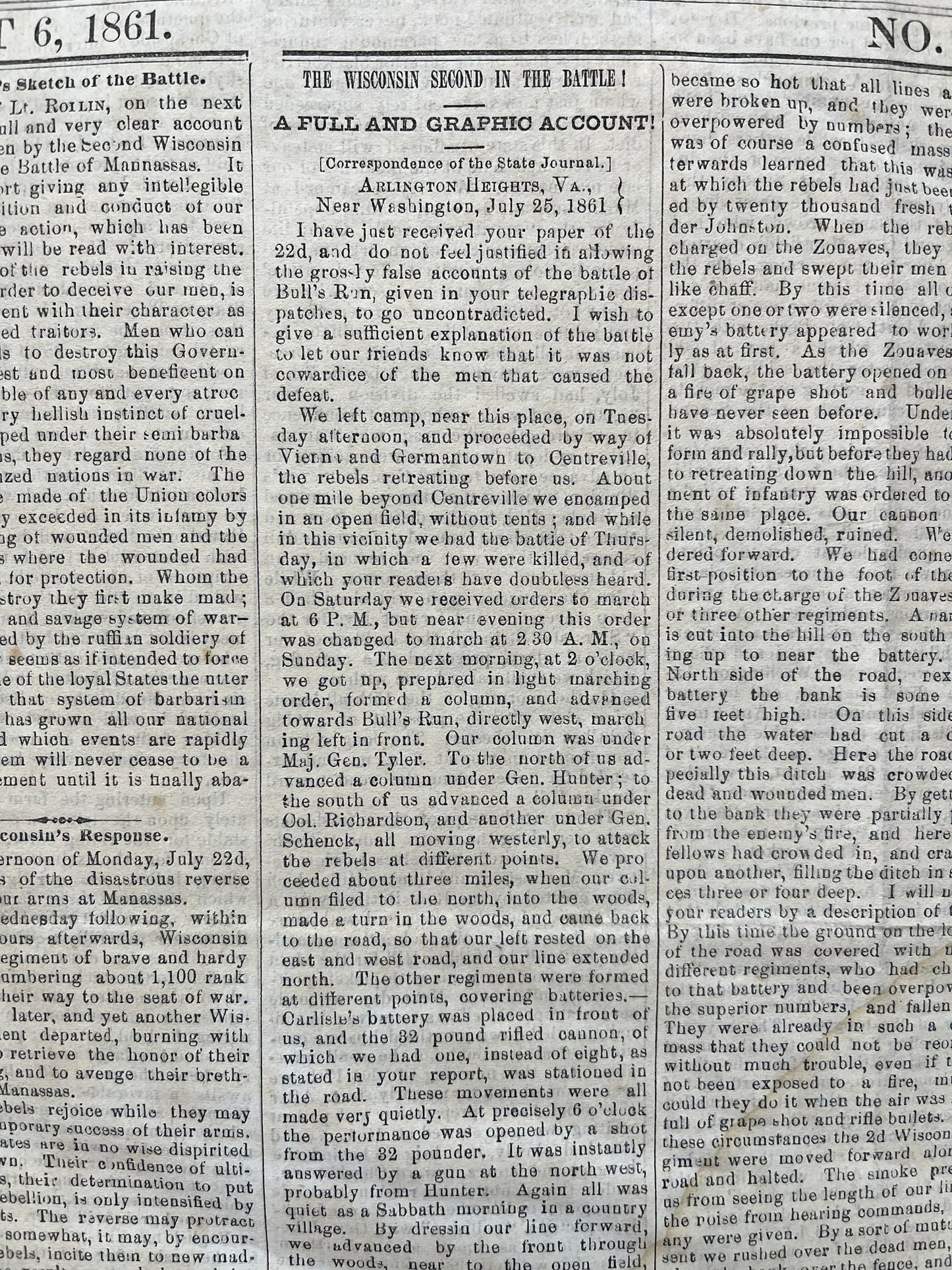 1861 First Civil War Battle, Battle of Bull Run Manassas, Civil War Newspaper, Original Newspaper, History Memorabilia Gifts, Unique Gifts