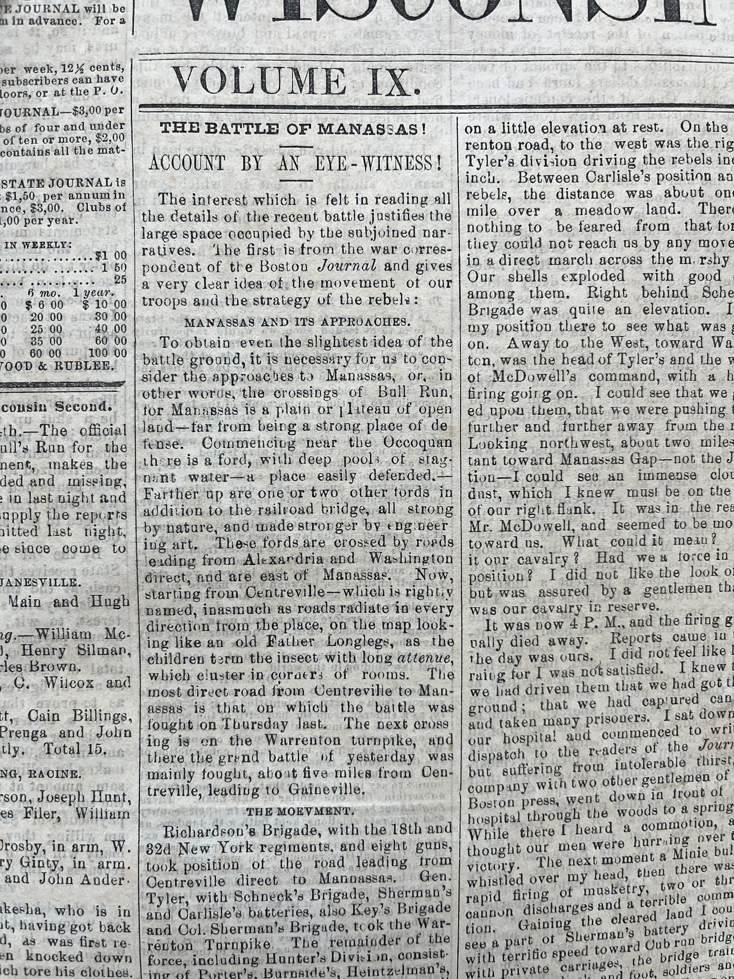 1861 First Civil War Battle, Battle of Bull Run Manassas, Civil War Newspaper, Original Newspaper, History Memorabilia Gifts, Unique Gifts