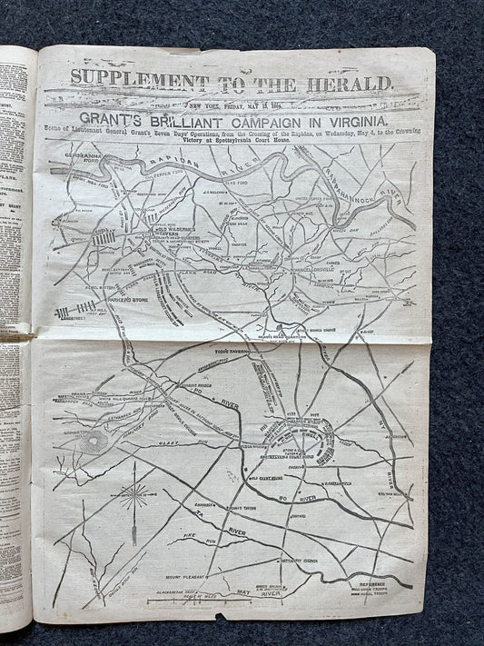 1864 Black Regiments Battle of the Wilderness, Civil War Original Newspaper, History Memorabilia Gift, Gifts for Dad, Vintage Collectibles