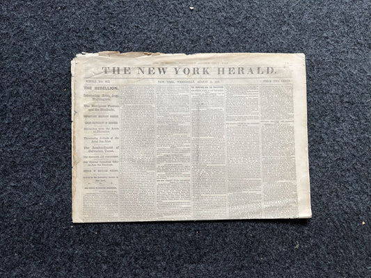 1861 European Blockade, Price Capture of Missouri, Civil War Original Newspaper, History Memorabilia, Gifts for Dad Vintage Collectible