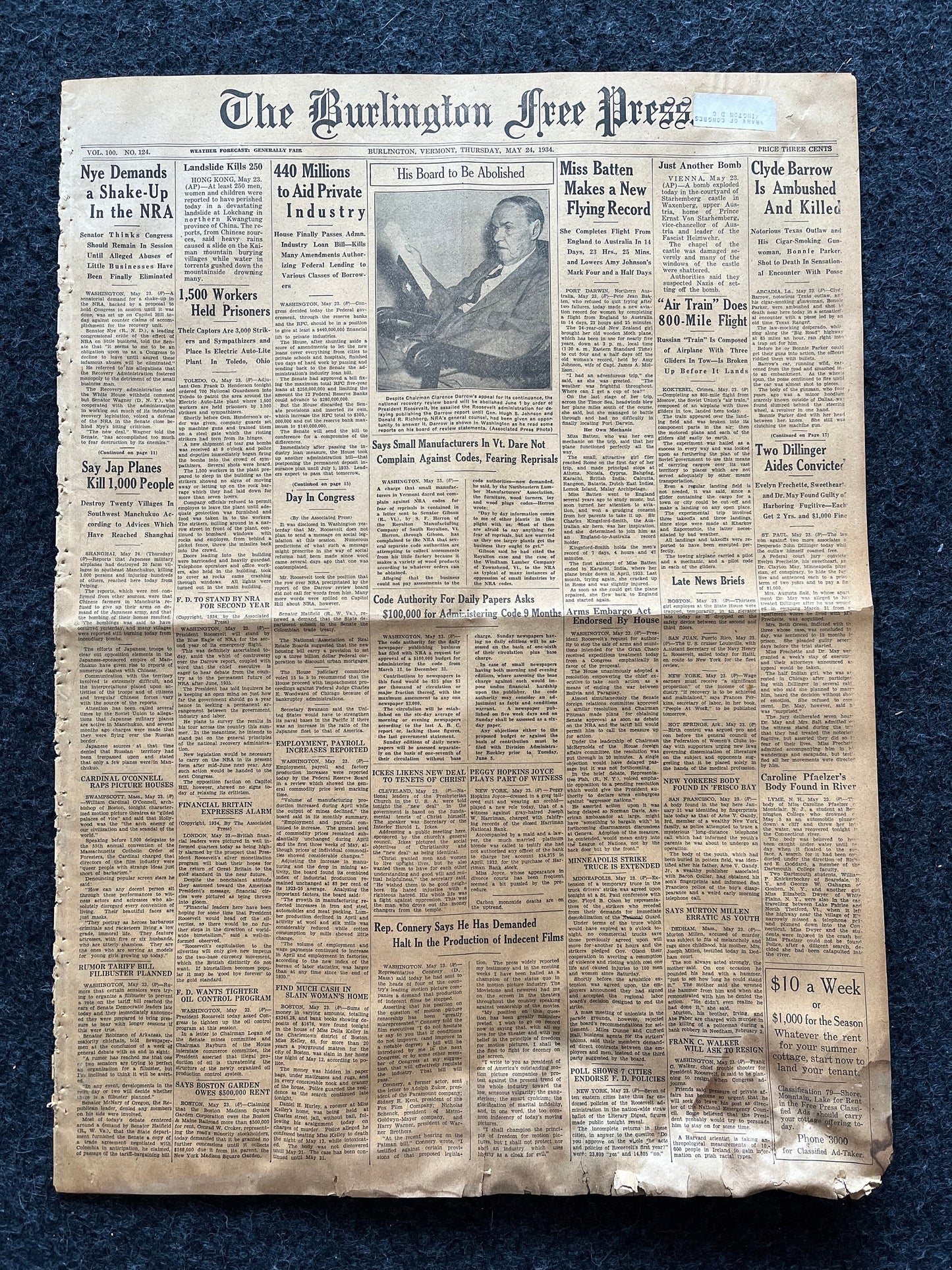 1934 Bonnie and Clyde Death Prohibition Newspaper, Original Vintage Newspaper, Great Depression Gangster Collectible, Man Cave Bar Art Gifts
