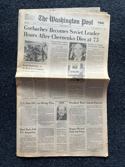 1985 Gorbachev Soviet Leader - DAY OF - Vintage Newspaper, Original Communist Memorabilia, USSR Propaganda Art, History Russian Gifts