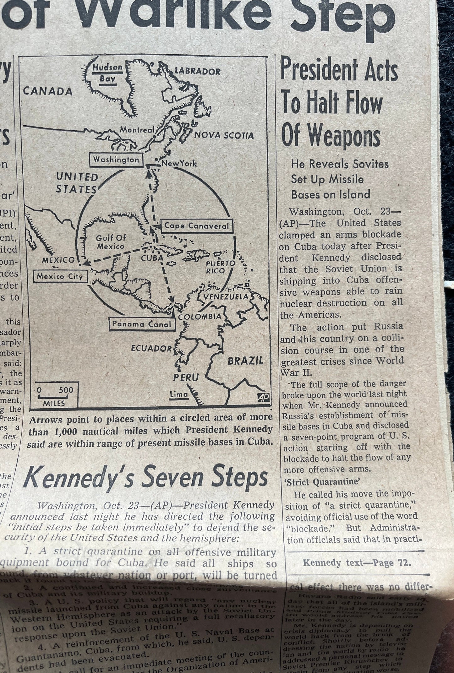 1962 Cold War Cuban Missile Crisis - Russian Warships Travel To Cuba - US Blockade - Vintage Original Newspaper - Red Scare USSR Soviet Unio