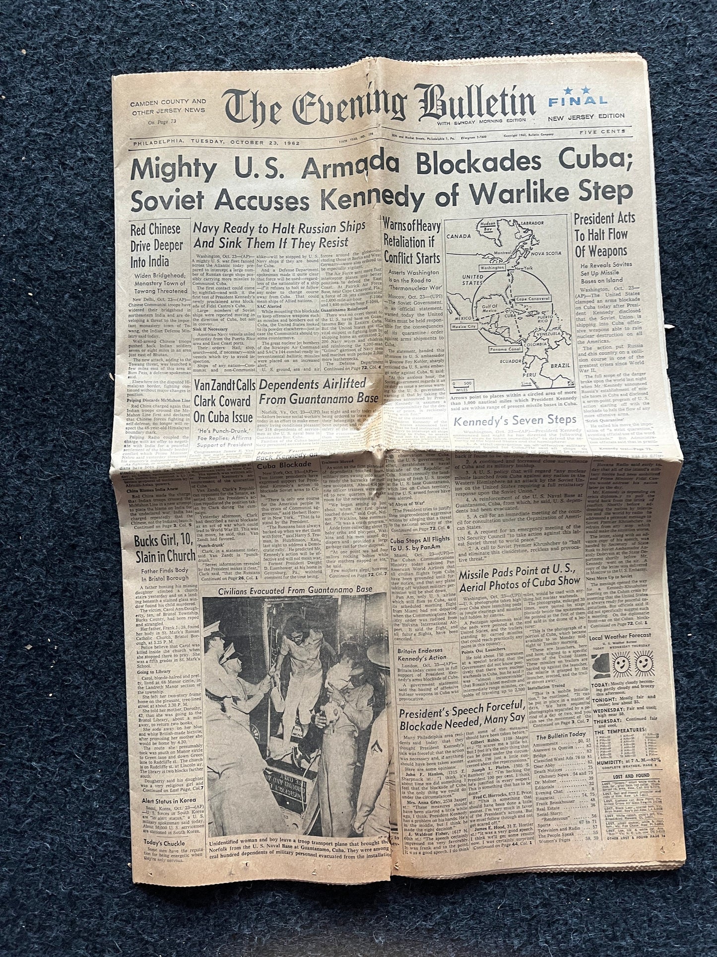 1962 Cold War Cuban Missile Crisis - Russian Warships Travel To Cuba - US Blockade - Vintage Original Newspaper - Red Scare USSR Soviet Unio