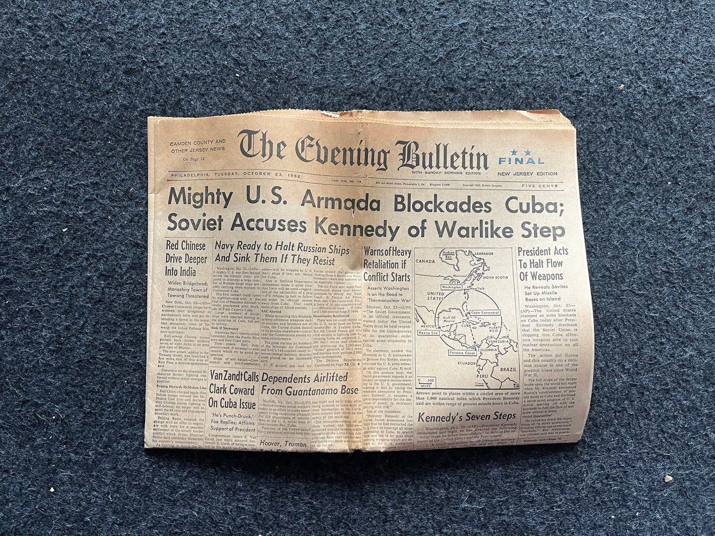 1962 Cold War Cuban Missile Crisis - Russian Warships Travel To Cuba - US Blockade - Vintage Original Newspaper - Red Scare USSR Soviet Unio