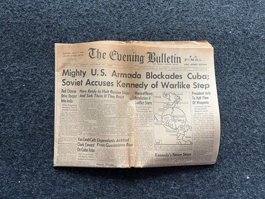 1962 Cold War Cuban Missile Crisis - Russian Warships Travel To Cuba - US Blockade - Vintage Original Newspaper - Red Scare USSR Soviet Unio