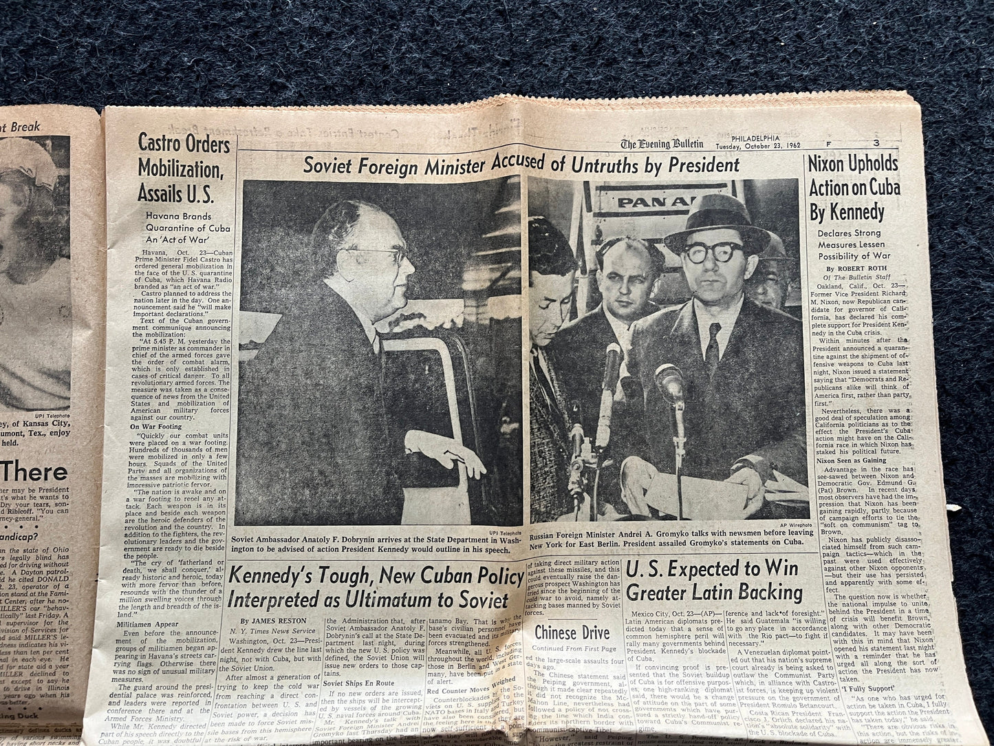 1962 Cold War Cuban Missile Crisis - Russian Warships Travel To Cuba - US Blockade - Vintage Original Newspaper - Red Scare USSR Soviet Unio