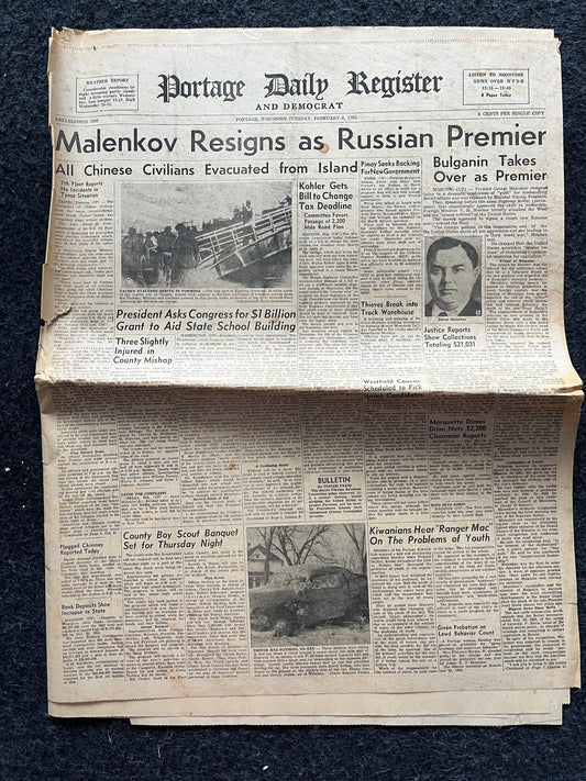 1955 Malenkov Resigns of Soviet Union, Vintage Newspaper, Original Communist Memorabilia, USSR Propaganda Art, History Russian Gifts