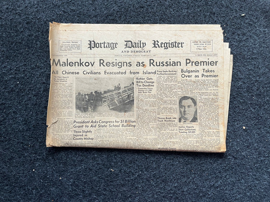 1955 Malenkov Resigns of Soviet Union, Vintage Newspaper, Original Communist Memorabilia, USSR Propaganda Art, History Russian Gifts