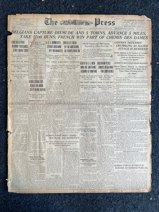 1918 WWI Battle of Yser, Belgian History, Gifts History Antiques, Vintage World War One Memorabilia, American US Army Gifts for Husband Him,