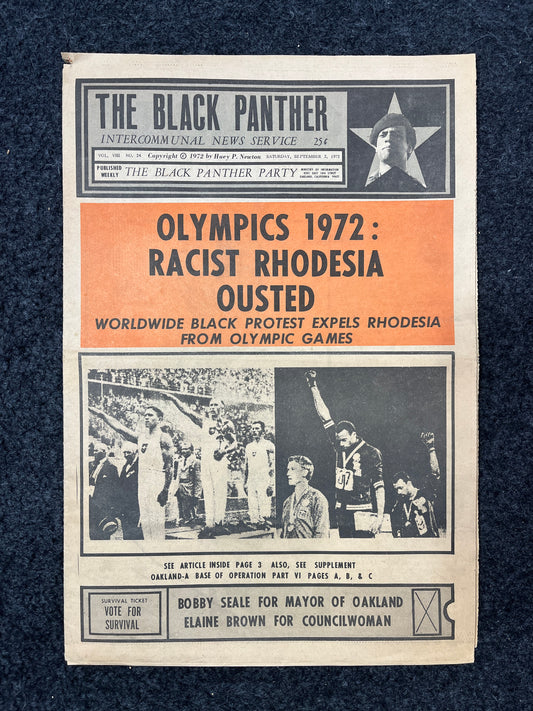 1972 Olympics Rhodesia Blacklist, Black Panther Vintage Newspaper, Black Excellence Original Emory Douglas Artwork, Black History Communism