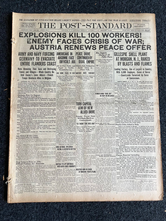 1918 Austrian Surrender, French German Art, History Antiques, Vintage World War One Memorabilia, American US Army Gifts, Vintage Newspaper