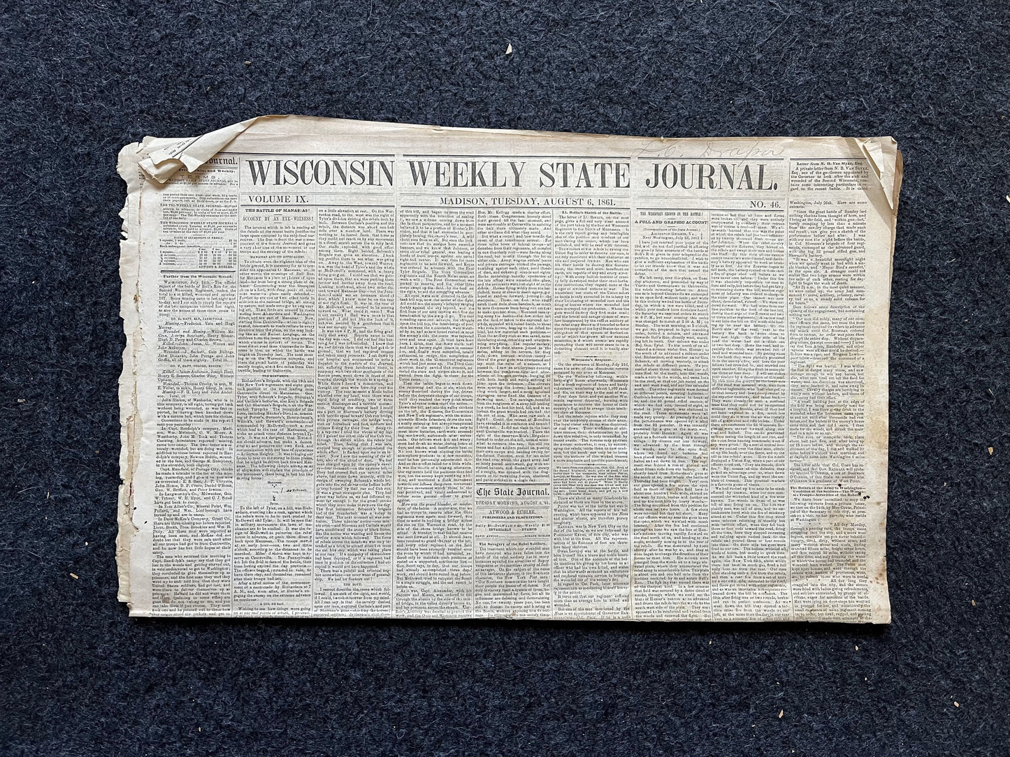 1861 First Civil War Battle, Battle of Bull Run Manassas, Civil War Newspaper, Original Newspaper, History Memorabilia Gifts, Unique Gifts