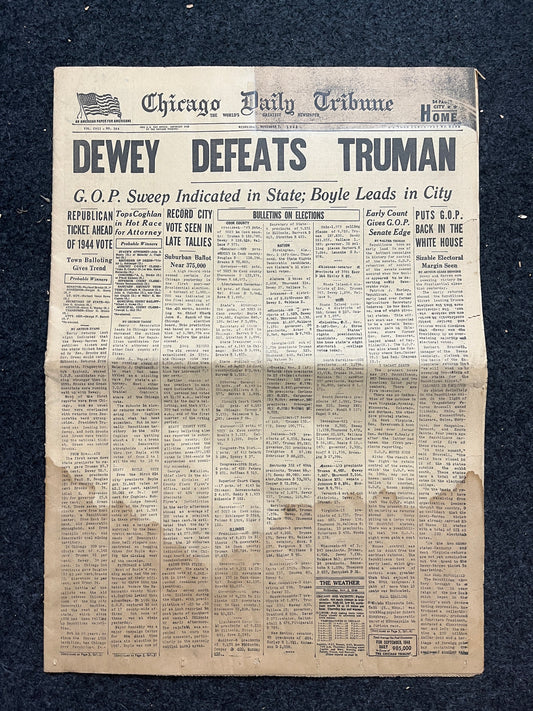 MOST FAMOUS NEWSPAPER in the World, 1948 Dewey Defeats Truman Political History, Historic Collectibles Wall Decor, Democratic Gifts