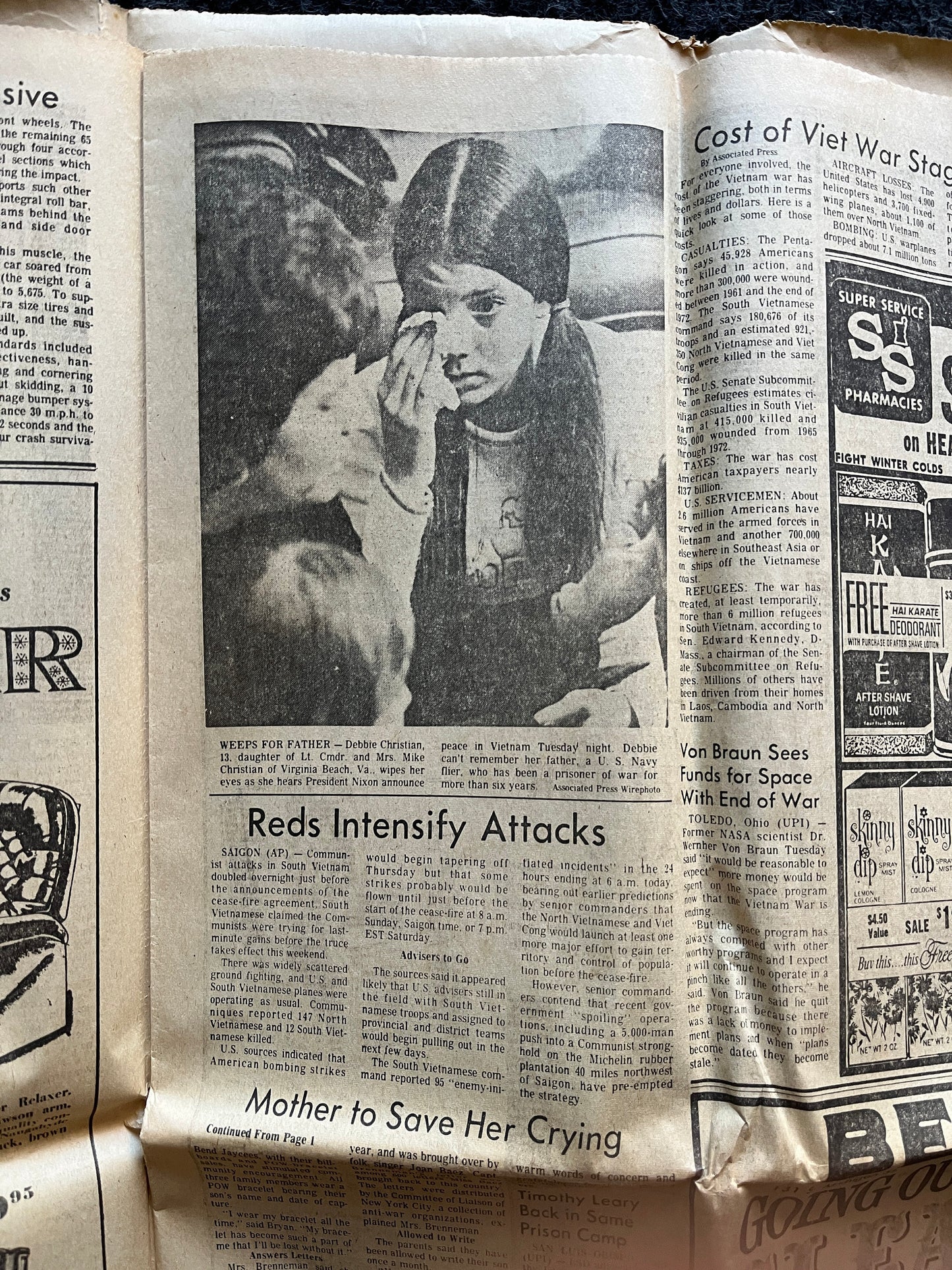 End Of Vietnam War Day Of - Nixon Ends War in Vietnam January 24th 1973 - Original Vintage Newspaper