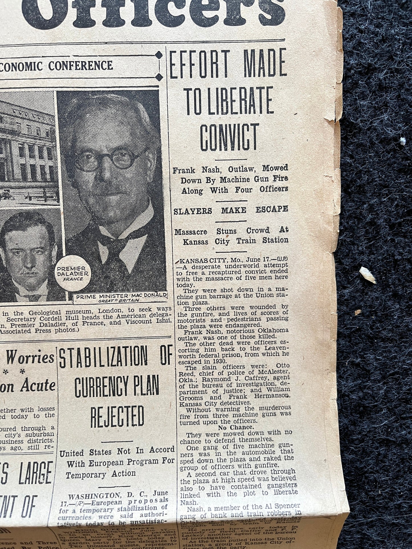 Authentic KC Massacre 1933 Newspaper, John Dillinger Fbi, Kansas City Memorabilia Souvenirs, True Crime Memorabilia, Bar Mancave Gifts