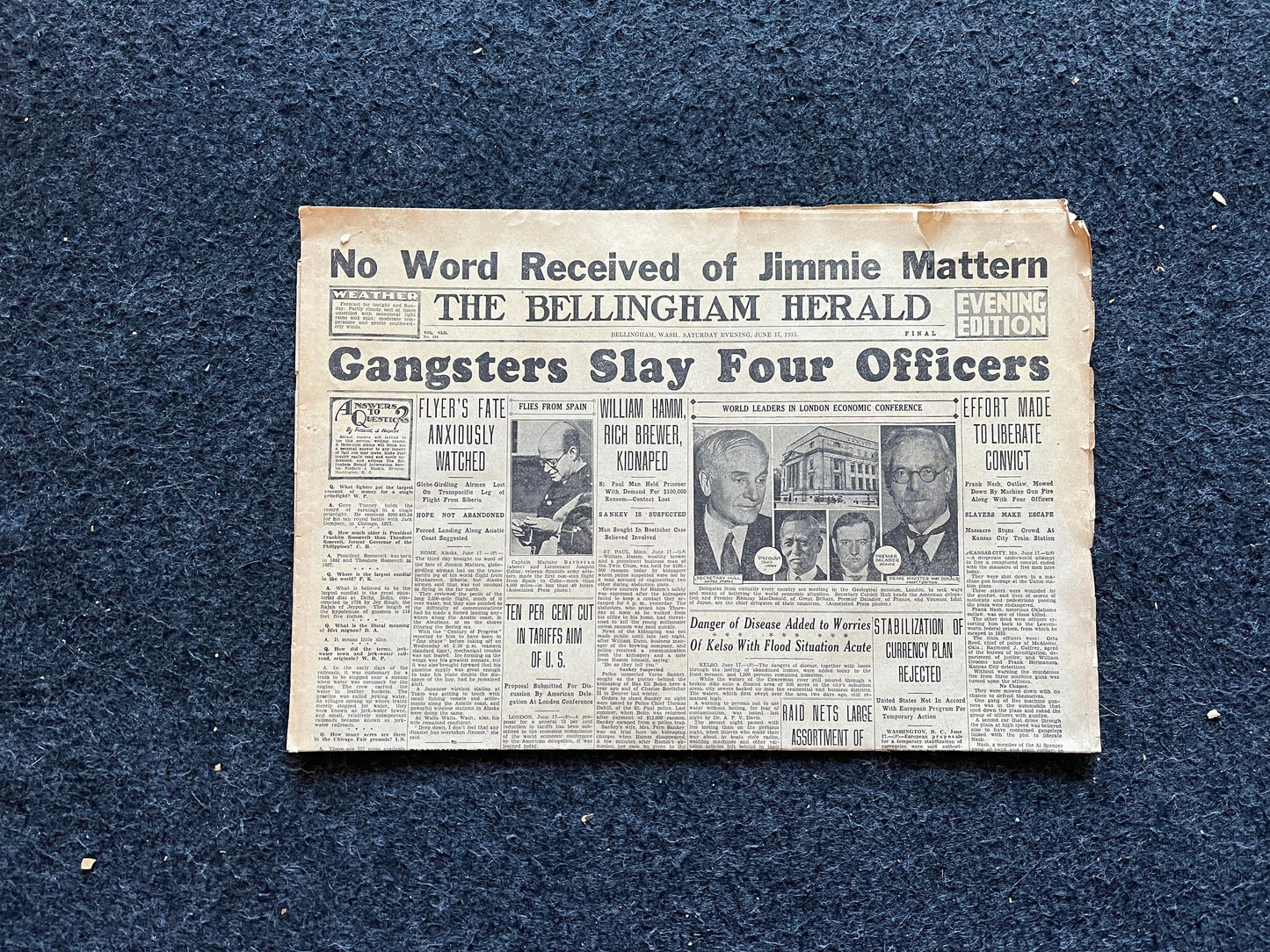 Authentic KC Massacre 1933 Newspaper, John Dillinger Fbi, Kansas City Memorabilia Souvenirs, True Crime Memorabilia, Bar Mancave Gifts