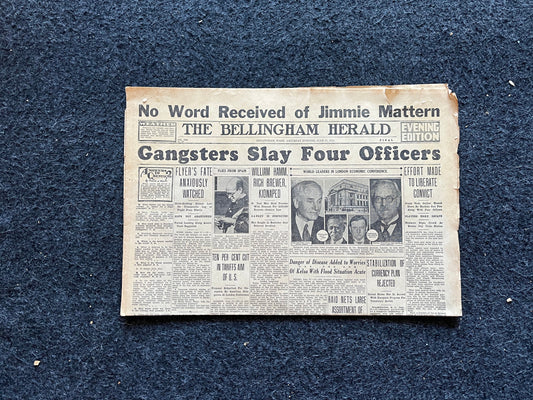 Authentic KC Massacre 1933 Newspaper, John Dillinger Fbi, Kansas City Memorabilia Souvenirs, True Crime Memorabilia, Bar Mancave Gifts