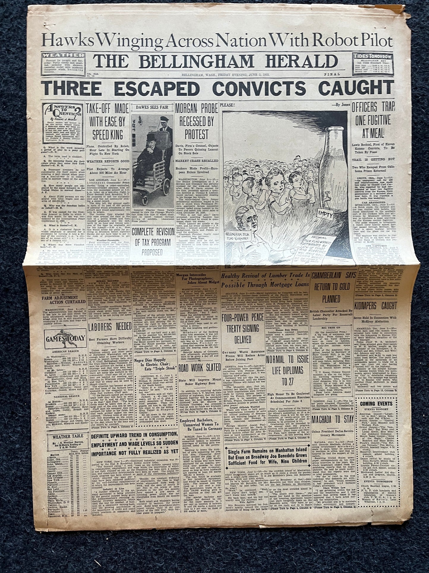 1933 Oklahoma Escaped Convicts, Original Vintage Newspaper, Great Depression Gangster Collectible, Man Cave Bar Art Gifts, Gifts for Him
