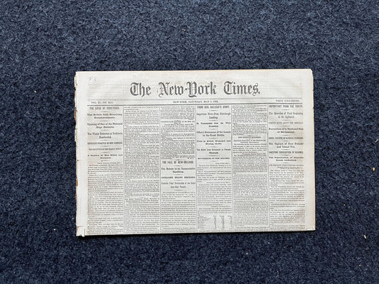 1862 Fall of New Orleans and Battle of Yorktown, Civil War Original Newspaper, History Memorabilia Gift, Gifts for Dad, Vintage Collectibles