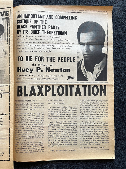 1972 Blaxploitation Black Panther Newspaper, Education Art, Civil Rights Memorabilia, African Wall Decor, Liberal Gifts, Vintage Black Art