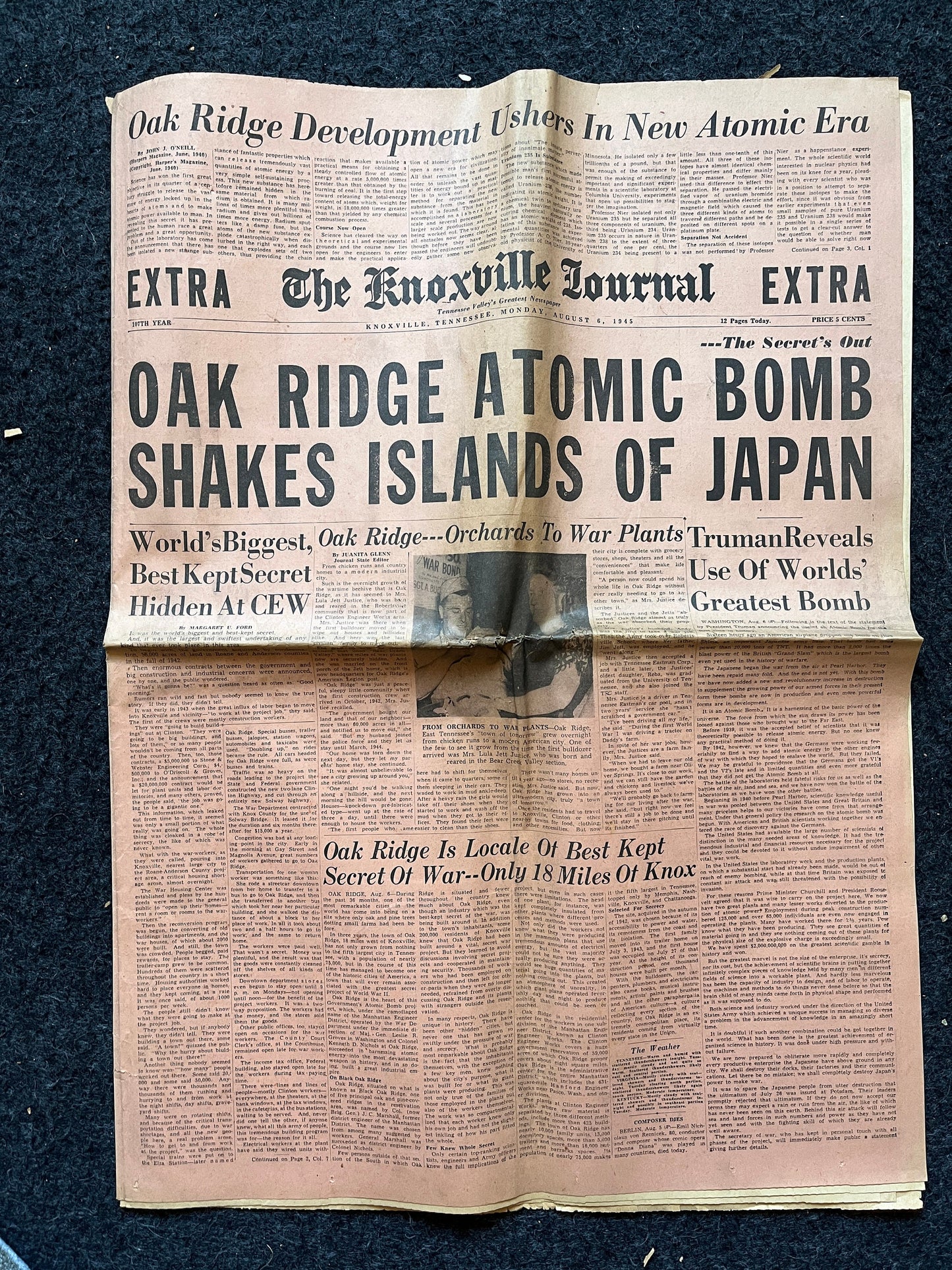 DAY OF Atomic Bombing of Hiroshima, Enola Gay, World War 2 Memorabilia, WW2 Propaganda, Vintage Newspaper Collectible, Military Gifts,