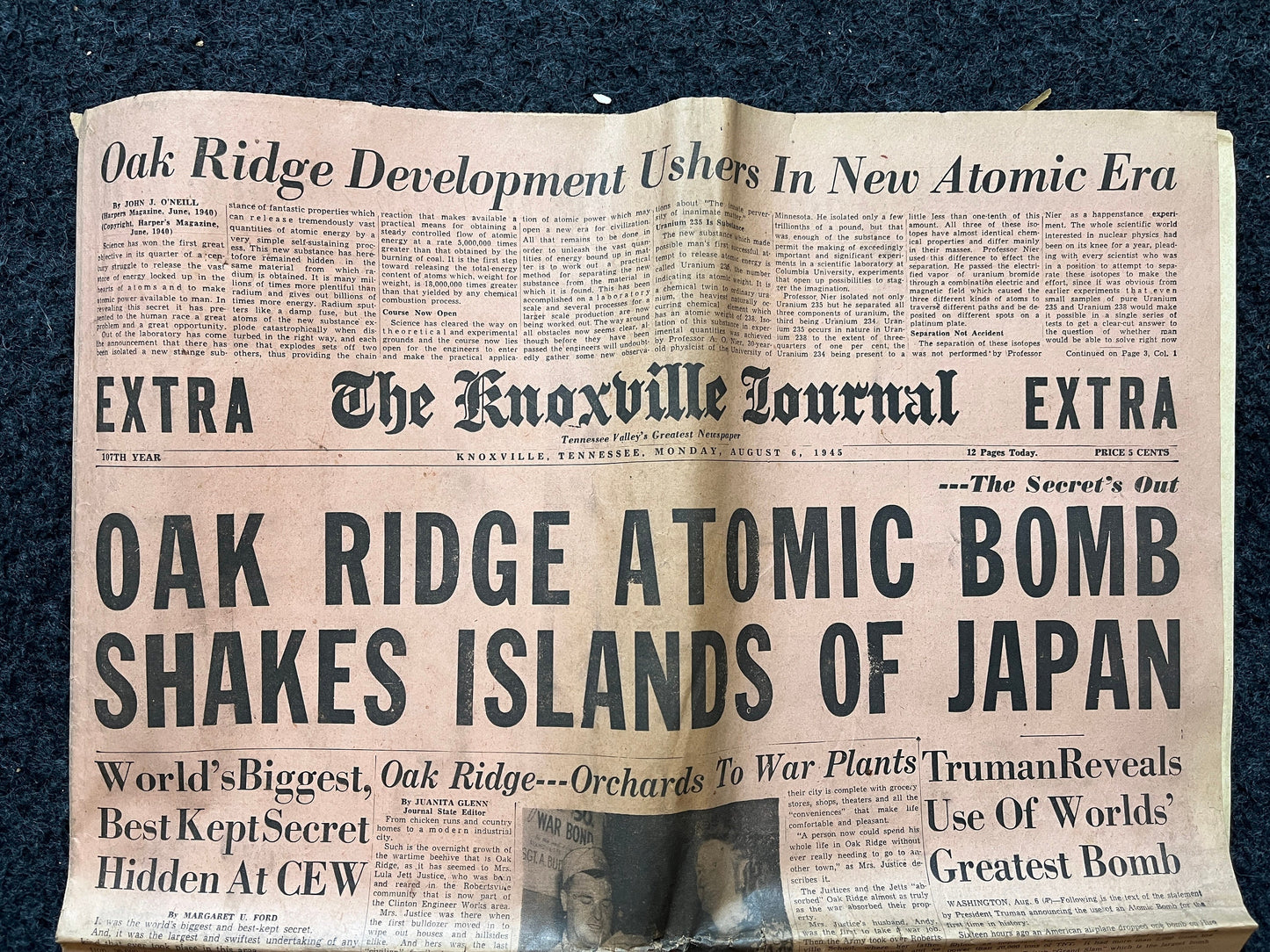 DAY OF Atomic Bombing of Hiroshima, Enola Gay, World War 2 Memorabilia, WW2 Propaganda, Vintage Newspaper Collectible, Military Gifts,