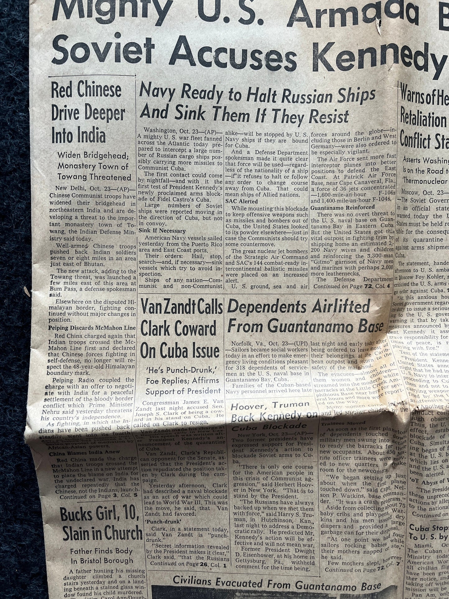 1962 Cold War Cuban Missile Crisis - Russian Warships Travel To Cuba - US Blockade - Vintage Original Newspaper - Red Scare USSR Soviet Unio
