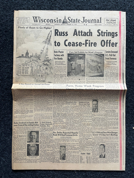 1955 1st Taiwan Strait Crisis, US Support for Taiwan, Chiang and Chinese Taipei, Cold War Chinese CCCP, Vintage Newspaper History Gift
