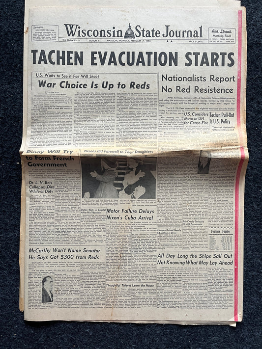 1955 1st Taiwan Strait Crisis, US Support for Taiwan, Chiang and Chinese Taipei, Cold War Chinese CCCP, Vintage Newspaper History Gift