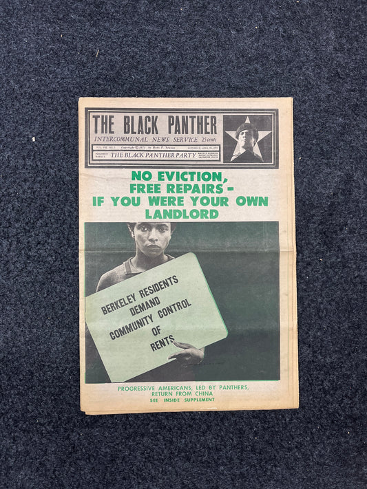 1971 Anti-Landlord Black Panther Vintage Newspaper, Black Excellence, California Souvenir, Emory Douglas, ACAB Black History Communal Living