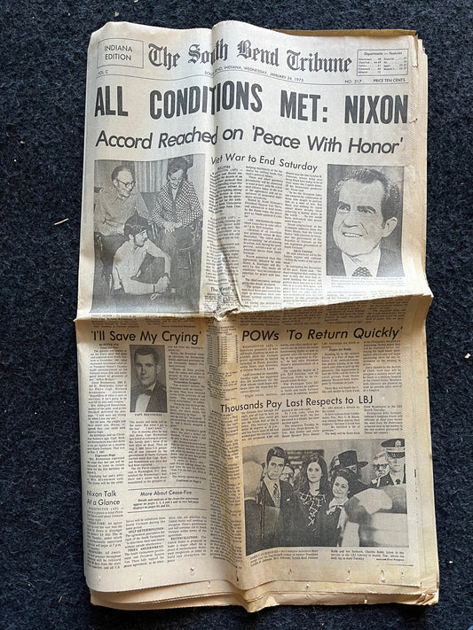 End Of Vietnam War Day Of - Nixon Ends War in Vietnam January 24th 1973 - Original Vintage Newspaper