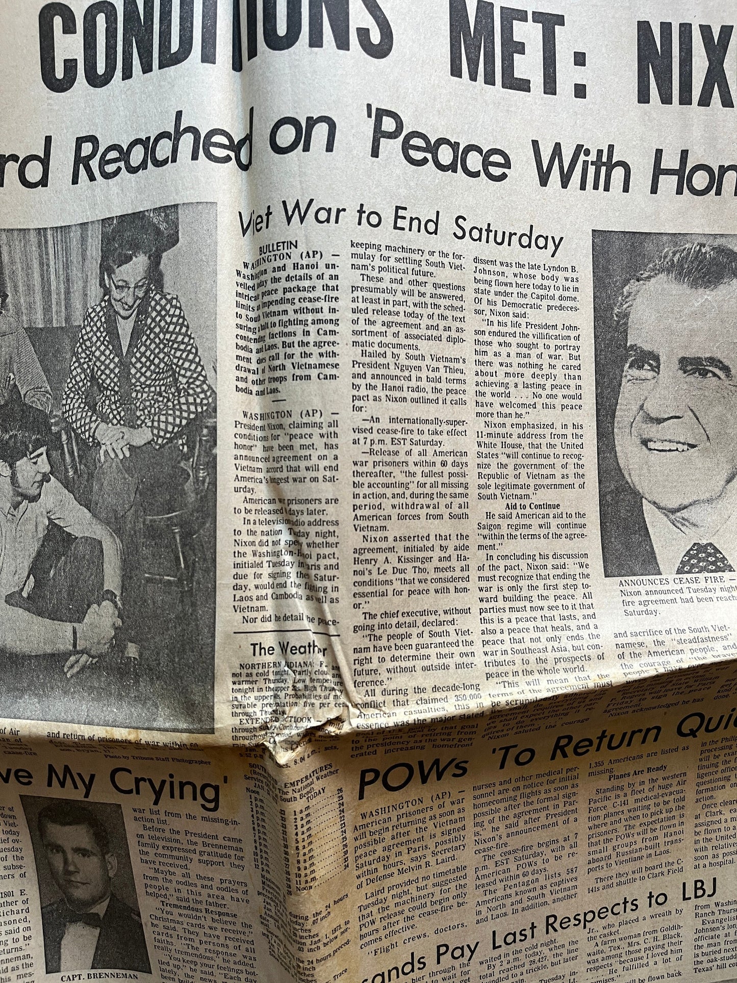 End Of Vietnam War Day Of - Nixon Ends War in Vietnam January 24th 1973 - Original Vintage Newspaper