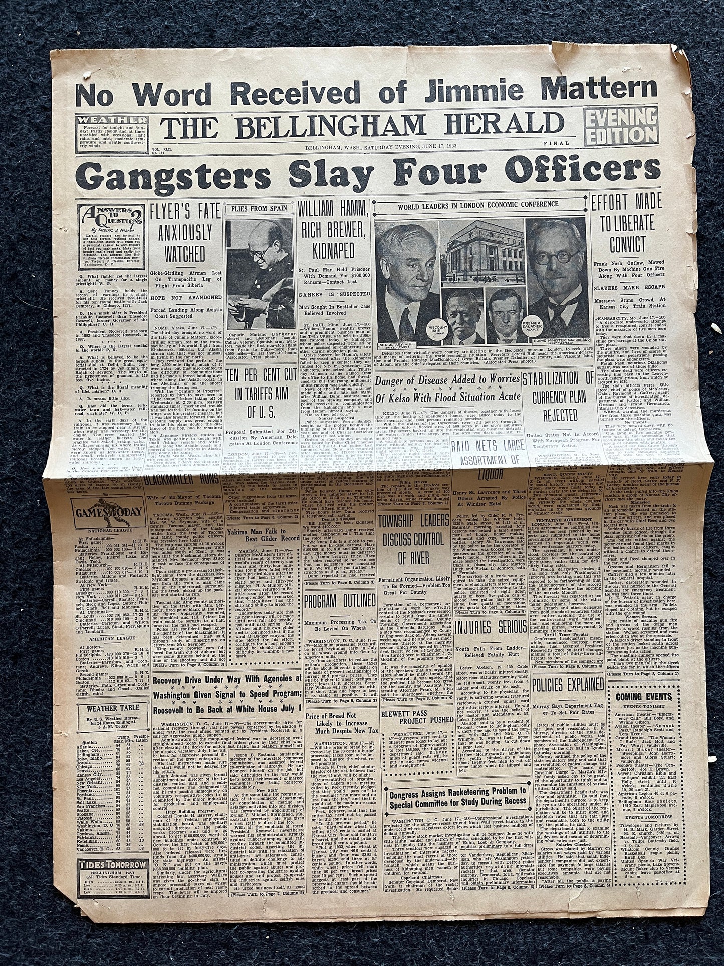 Authentic KC Massacre 1933 Newspaper, John Dillinger Fbi, Kansas City Memorabilia Souvenirs, True Crime Memorabilia, Bar Mancave Gifts