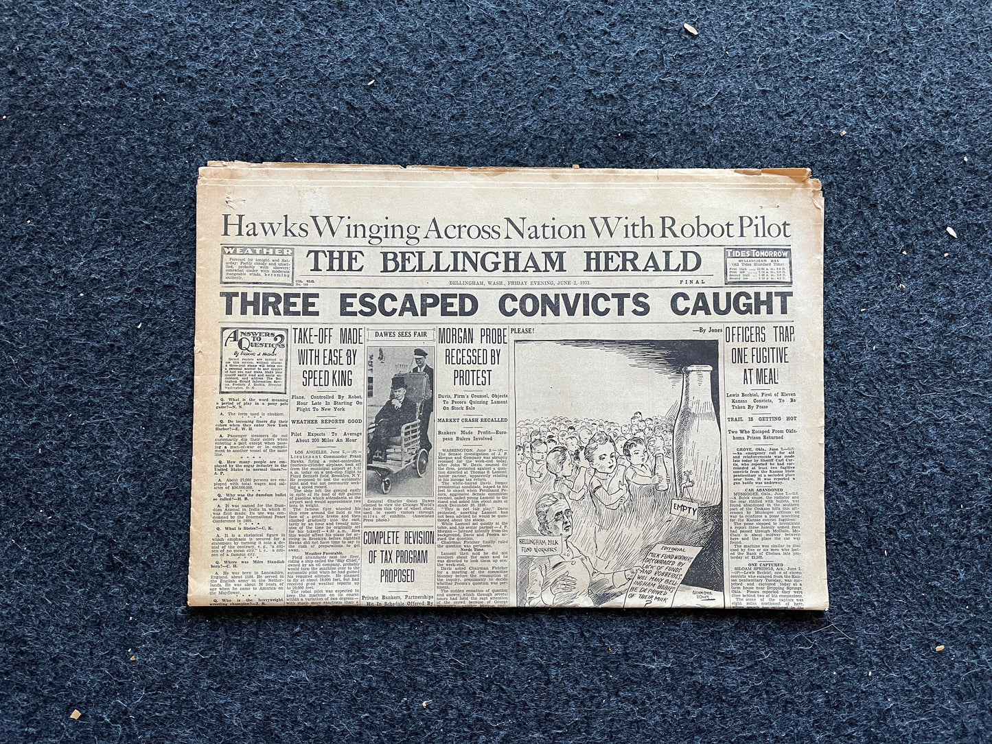 1933 Oklahoma Escaped Convicts, Original Vintage Newspaper, Great Depression Gangster Collectible, Man Cave Bar Art Gifts, Gifts for Him