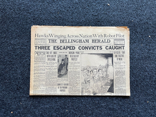 1933 Oklahoma Escaped Convicts, Original Vintage Newspaper, Great Depression Gangster Collectible, Man Cave Bar Art Gifts, Gifts for Him